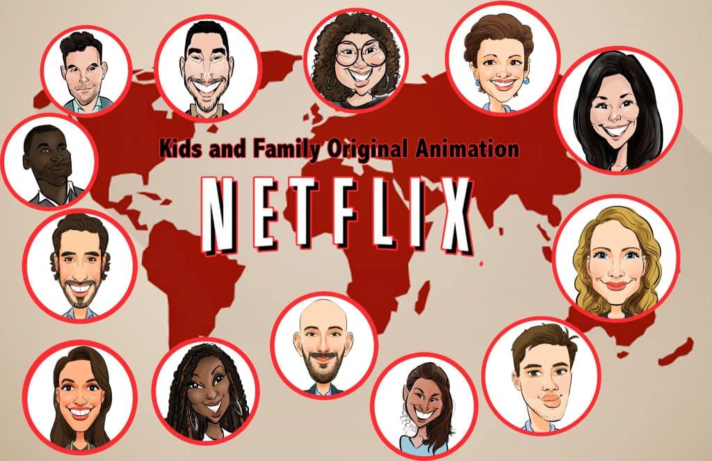 Corporate caricature art poster of Netflix team